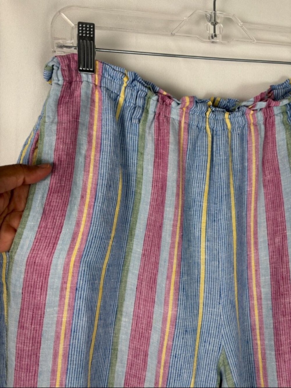 FRAME 100% Linen Striped Pants Women's Size Medium M Multicolor Elastic Waist - Picture 7 of 8
